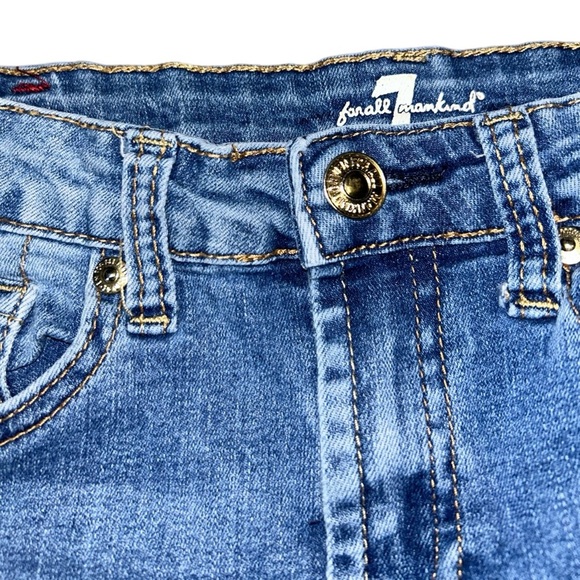 7 For All Mankind Girl Denim Blue Distressed Jean Shorts Size 10 - Picture 3 of 5